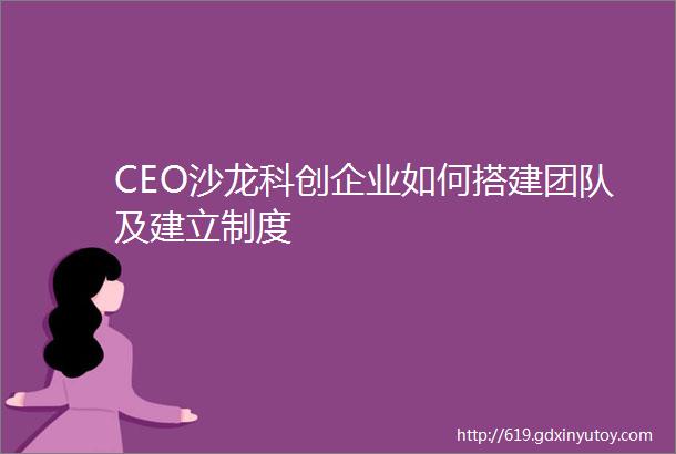 CEO沙龙科创企业如何搭建团队及建立制度