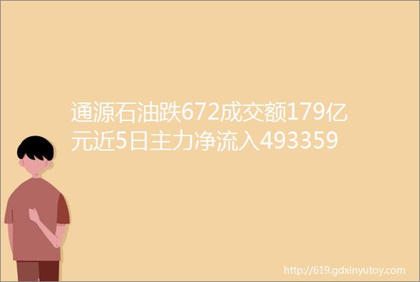 通源石油跌672成交额179亿元近5日主力净流入493359万